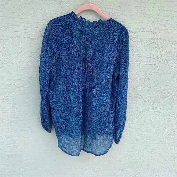 Roxy Women's Long Sleeve Chiffon Peasant Top Royal Blue Size L Bohemian Casual - Picture 3 of 12